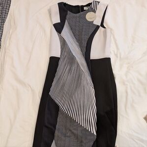 Patrizia Luca Black and White Asymmetrical One Shoulder Cocktail Dress